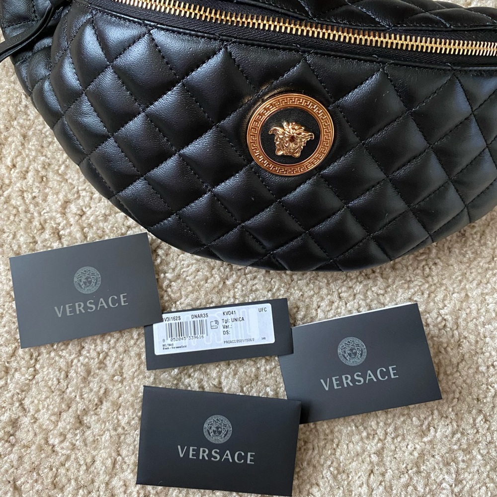 Versace Black Quilted Bum Bag, Belt Bag, Crossbody Chest Bag - Picture 6 of 12